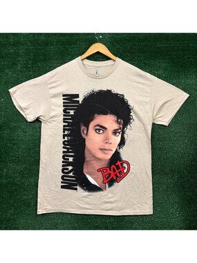 Michael Jackson Bad Music biege T-Shirt Size Large